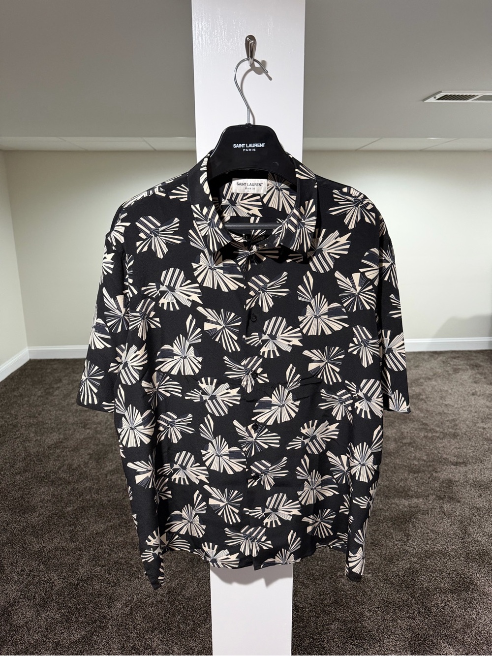 Saint Laurent Paris Imprime Fleur Origami Print Black Floral Shirt